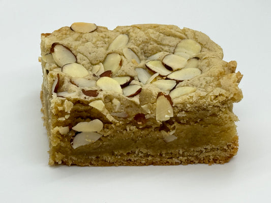 Awesome Almond Bar from One More Bite Organic Desserts. Organic, peanut-free, gluten-free, soy-free, corn-free decadent treats.
