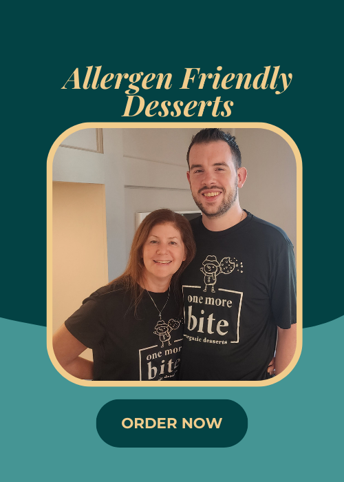 Allergen friendly desserts; peanut-free, soy-free, corn-free with photo of Kristi and son Austin