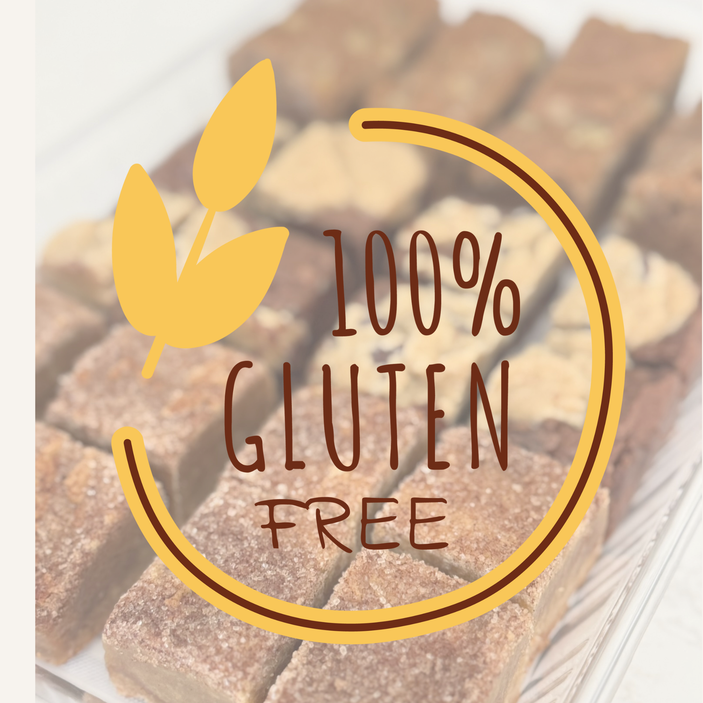Organic peanut-free party and event platters; 100% gluten-free graphic over a platters of dessert bites; soy-free, corn-free dessert handmade in Fort Myers, Florida.