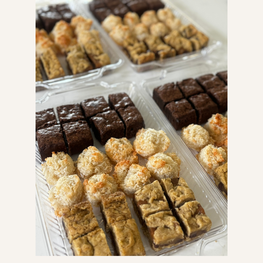 Organic peanut-free party and event platters; brownies, oatmeal caramelitas, coconut macaroons and sweet breads –gluten-free, soy-free, corn-free dessert handmade in Fort Myers, Florida.
