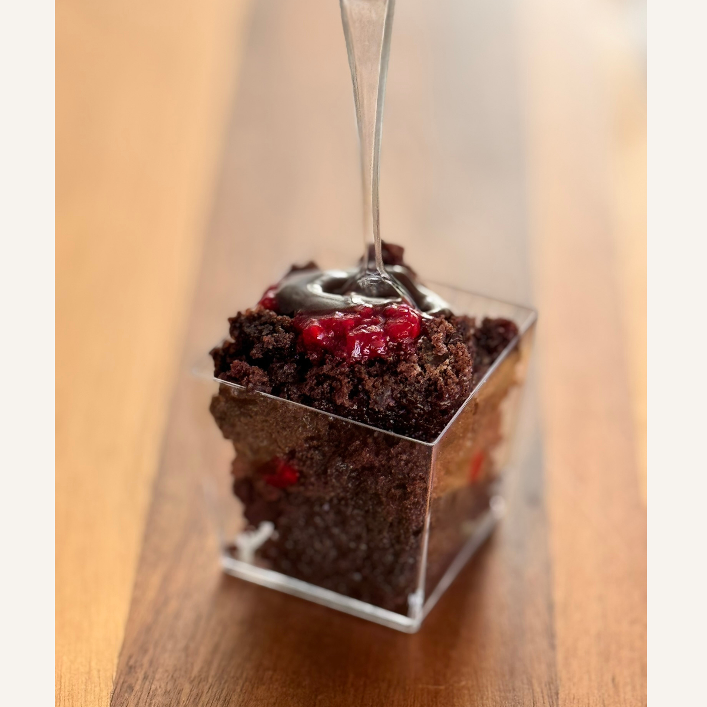 Organic peanut-free party and event platters; individual nut-free vegan chocolate raspberry dessert cups; soy-free, corn-free dessert handmade in Fort Myers, Florida.