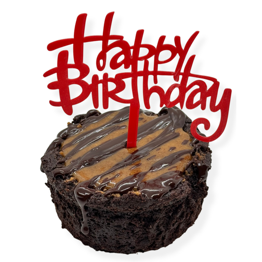 Photo of organic, peanut-free, gluten-free, dairy-free, vegan chocolate almond cake with coconut chocolate ganache – soy-free, corn-free happy birthday celebration dessert handmade in Fort Myers, Florida.