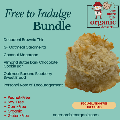 FGCU student care gift package with peanut-free and gluten-free organic brownies, cookie bars and treats, delivered to Florida Gulf Coast University in Fort Myers, FL.