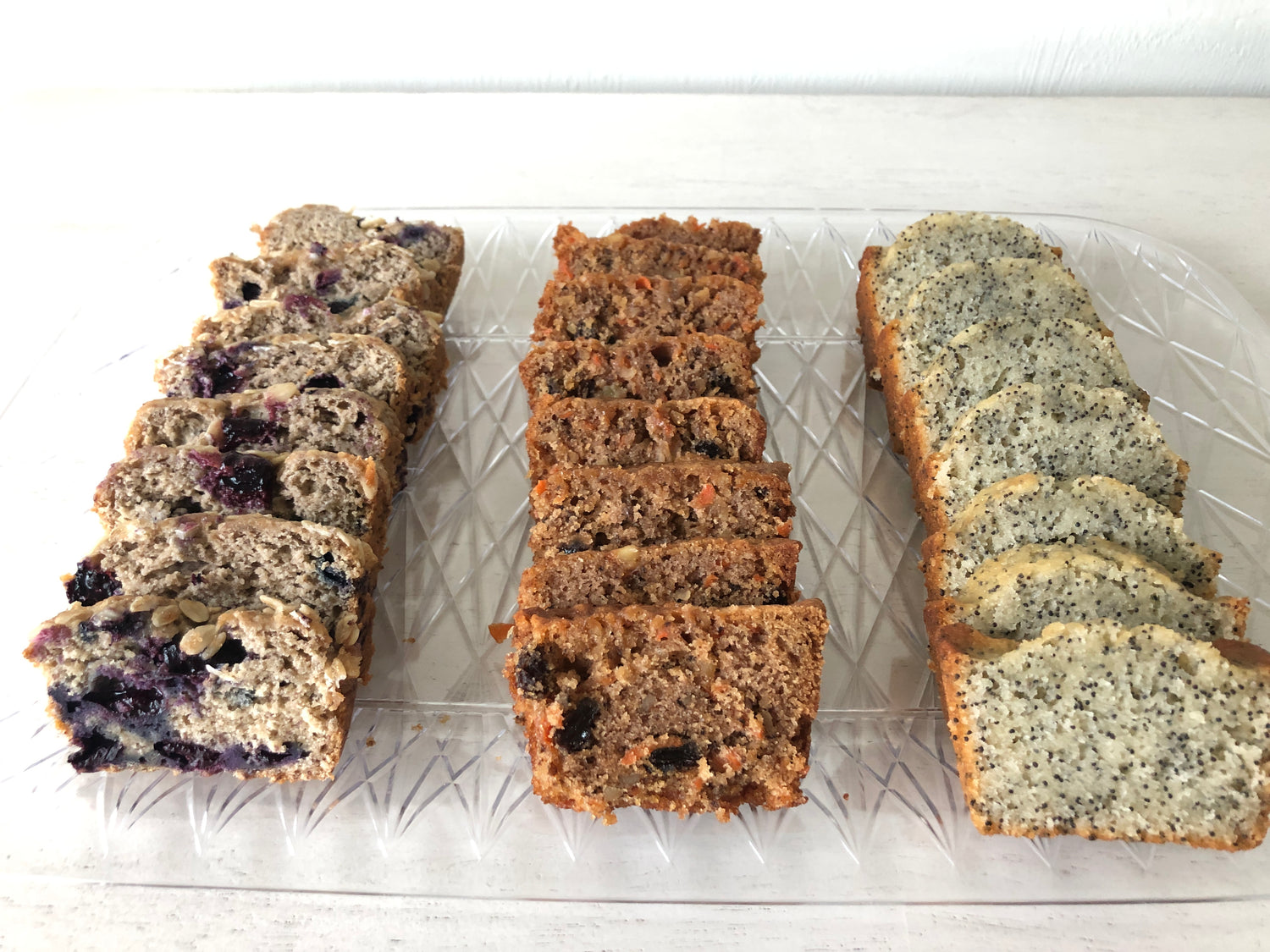 Sweet Bread platter with three different kinds of sliced sweet bread.