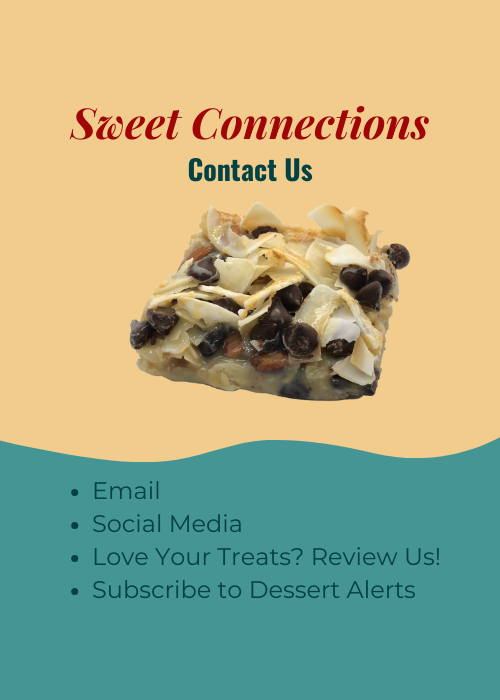 Contact Us with photo of coconut almond bar and lemon brownie