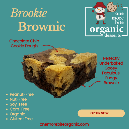 Brookie Brownie from One More Bite Organic Desserts. Organic, peanut-free, gluten-free, soy-free, corn-free decadent treats.