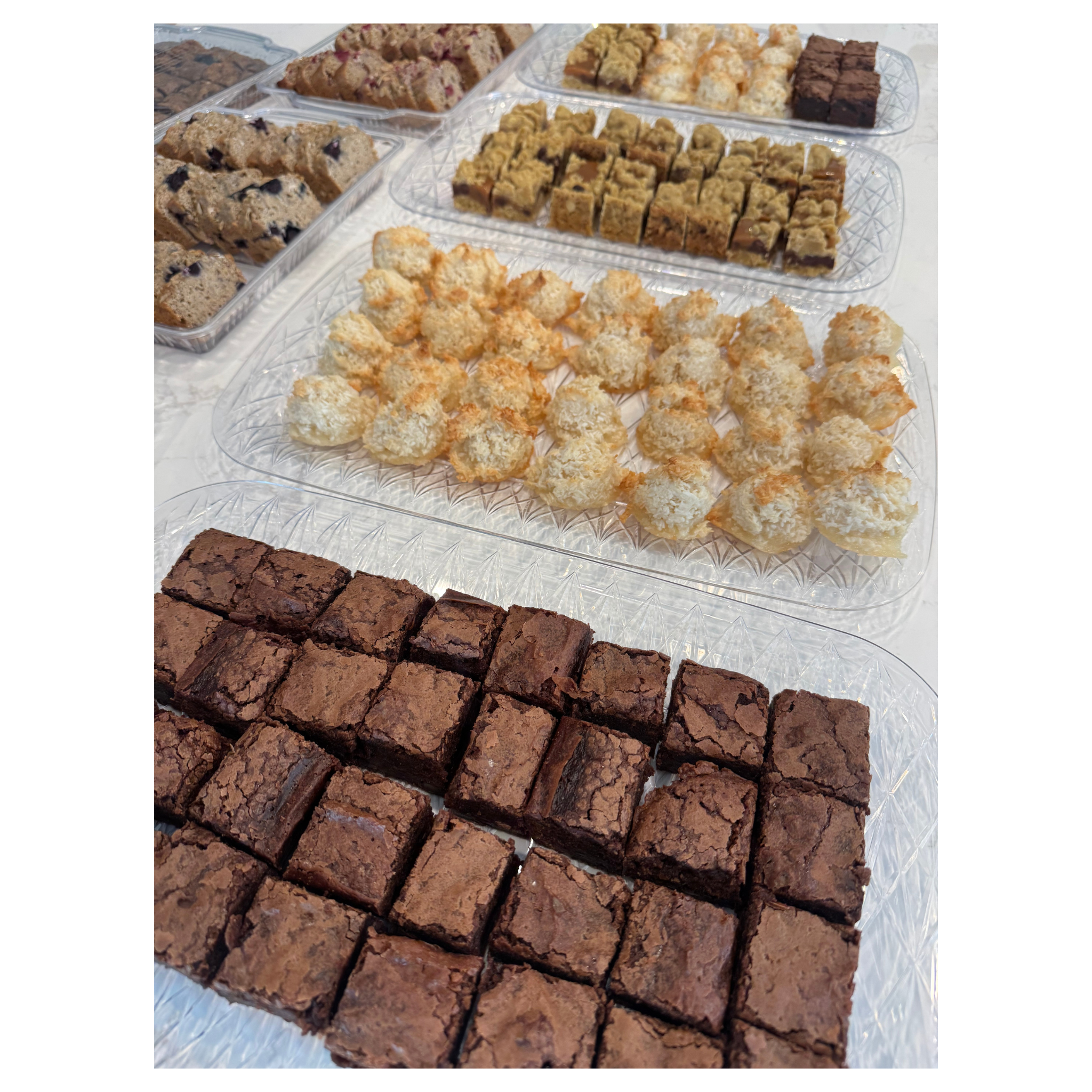 Organic peanut-free party and event platters; brownies, oatmeal caramelitas, coconut macaroons and sweet breads –gluten-free, soy-free, corn-free dessert handmade in Fort Myers, Florida.