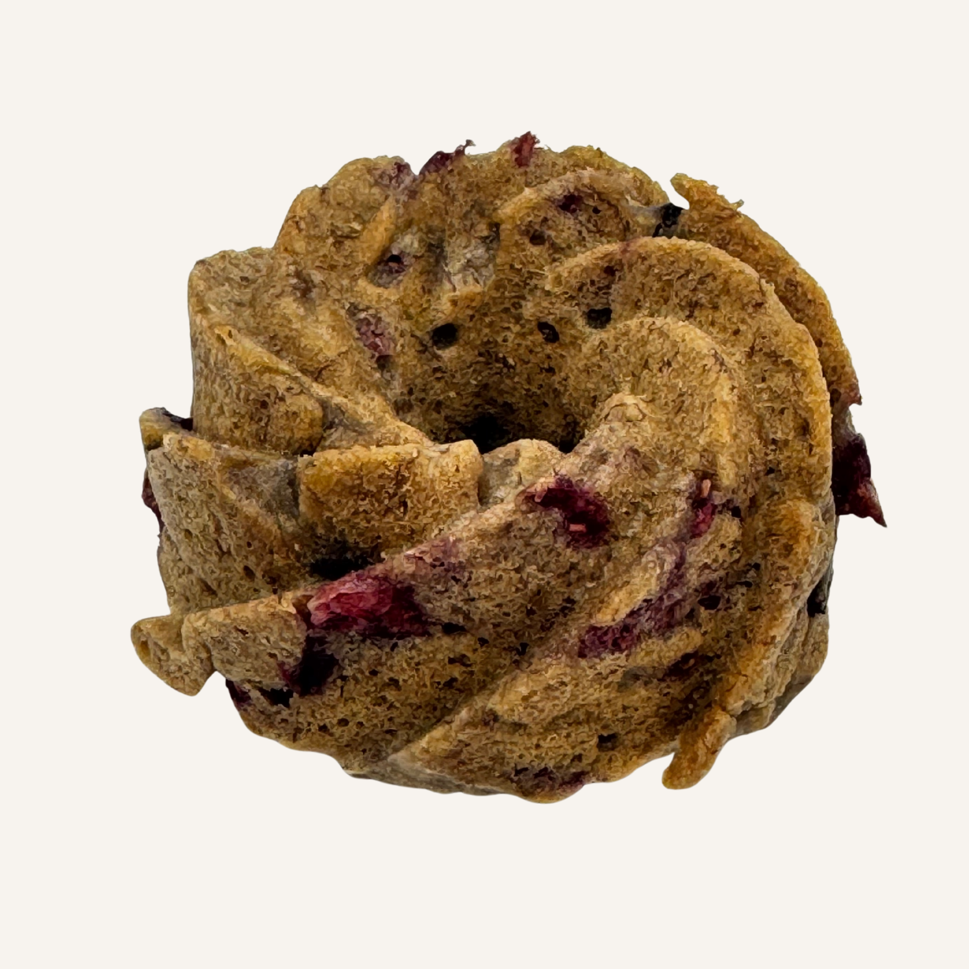 Oatmeal banana raspberry chocolate chip mini bundt cakes arranged for events, sold by the dozen