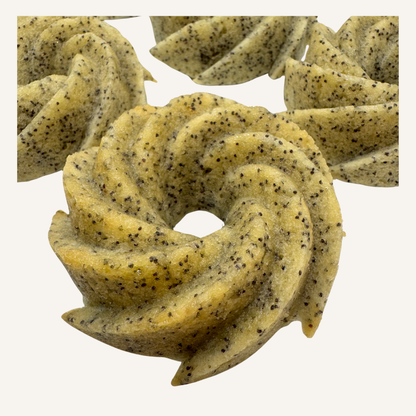 Almond poppyseed mini bundt cakes arranged for events, sold by the dozen