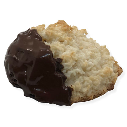 Organic peanut-free chocolate dipped coconut macaroon – gluten-free, dairy-free, soy-free, corn-free dessert handmade in Fort Myers, Florida.