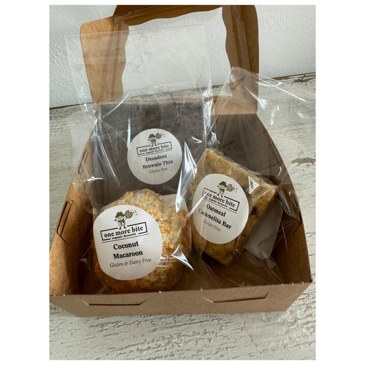 Organic peanut-free gluten-free classics gift box with 3 dessert treat bars – soy-free, corn-free dessert handmade in Fort Myers, Florida.