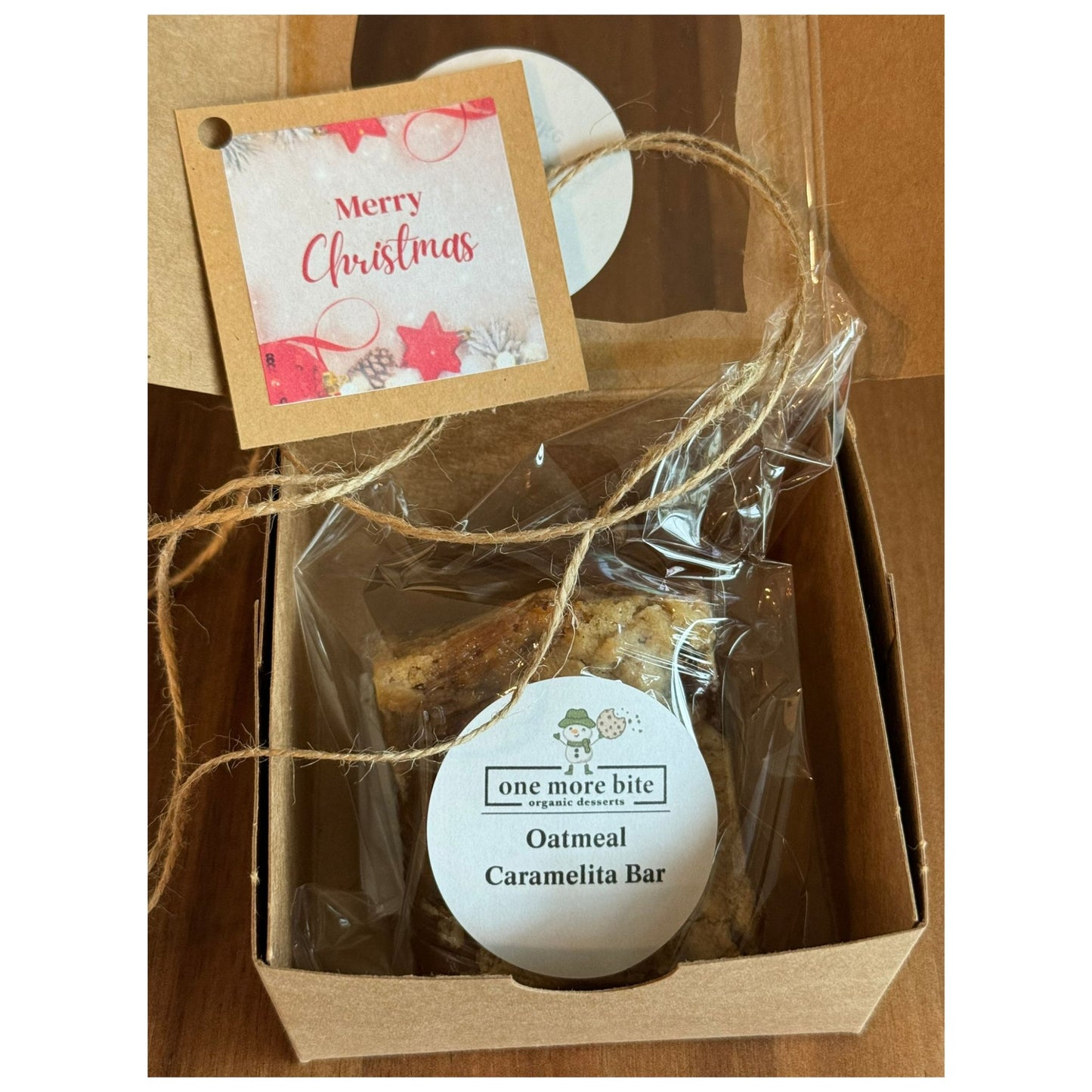 Organic peanut-free holiday gift box with 1 gluten-free dessert treat bar – soy-free, corn-free dessert handmade in Fort Myers, Florida.
