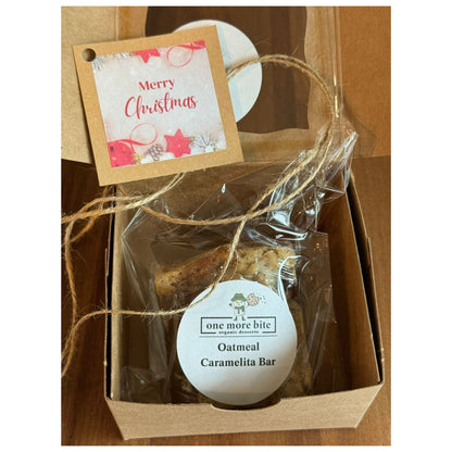 Organic peanut-free holiday gift box with 1 gluten-free dessert treat bar – soy-free, corn-free dessert handmade in Fort Myers, Florida.