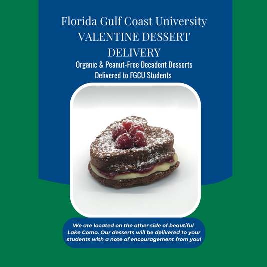 Valentine dessert delivery to Florida Gulf Coast University students featuring organic, peanut-free and gluten-free desserts