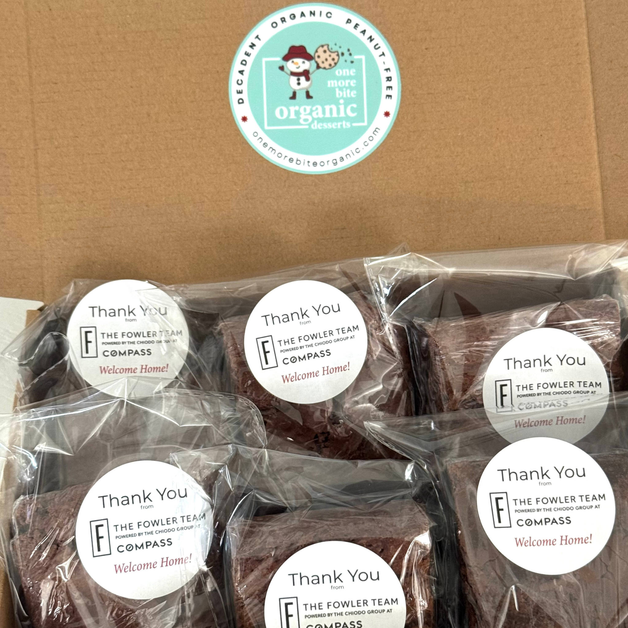 Individually packaged organic dessert gift boxes with custom label for corporate gifting and real estate welcome home gifts