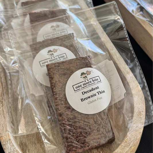 Individually packaged organic brownie dessert with split packaging for event favors