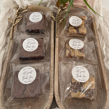 Individually packaged organic dessert with custom label for wedding favors