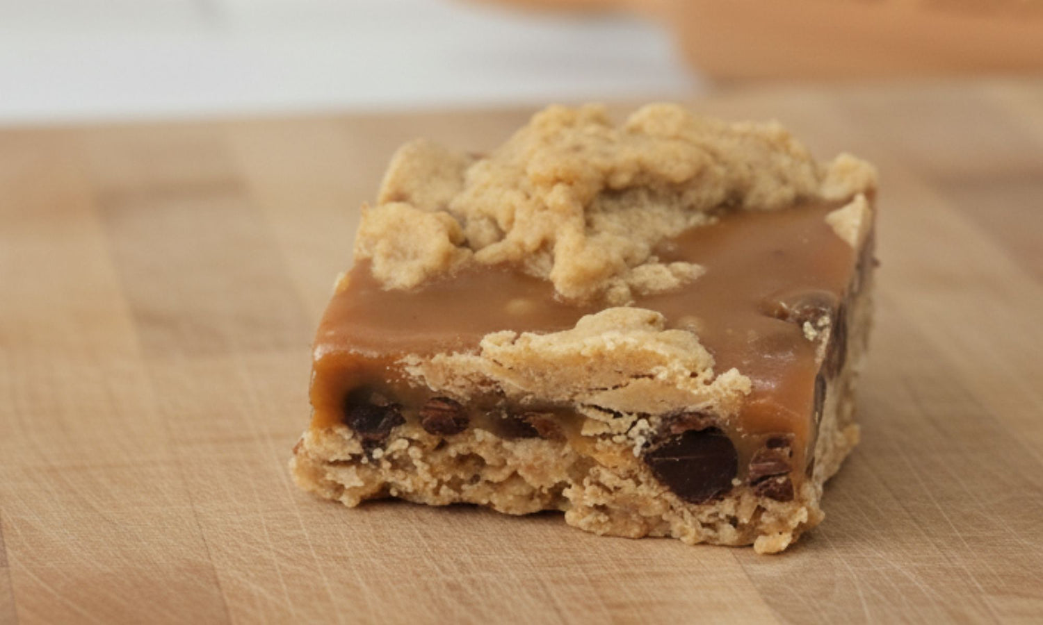 Organic peanut-free oatmeal caramelita bar–egg-free, soy-free, corn-free dessert handmade in Fort Myers, Florida.