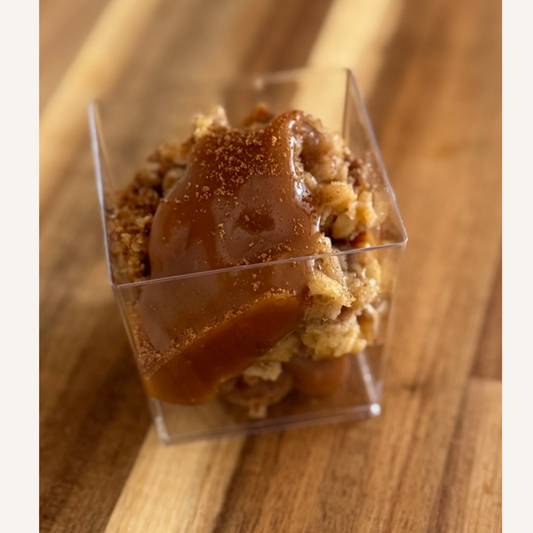Organic peanut-free party and event platters; individual gluten-free caramel apple dessert cups; soy-free, corn-free dessert handmade in Fort Myers, Florida.