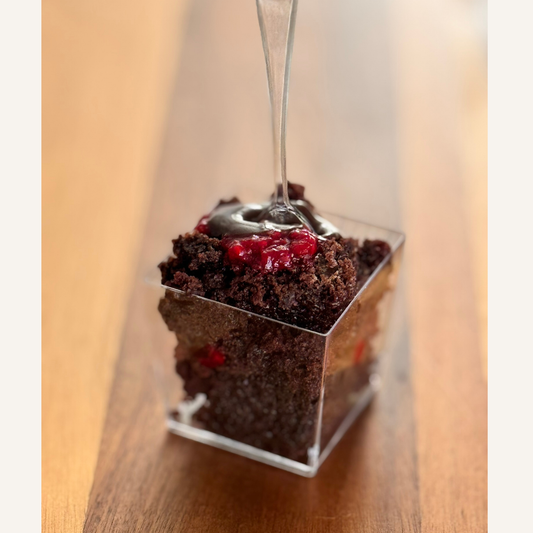 Organic peanut-free party and event platters; individual nut-free vegan chocolate raspberry dessert cups; soy-free, corn-free dessert handmade in Fort Myers, Florida.