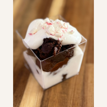 Organic peanut-free party and event platters; individual peppermint marshmallow brownie dessert cups –gluten-free, soy-free, corn-free dessert handmade in Fort Myers, Florida.