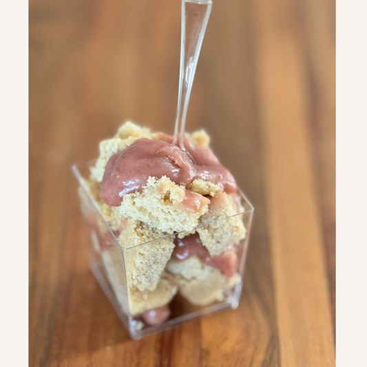 Organic peanut-free party and event platters; individual gluten-free vegan vanilla raspberry dessert cups; soy-free, corn-free dessert handmade in Fort Myers, Florida.
