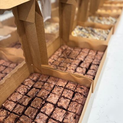 Organic peanut-free party and event platters; bulk boxes of dessert bites like fudgy brownies; soy-free, corn-free dessert handmade in Fort Myers, Florida.