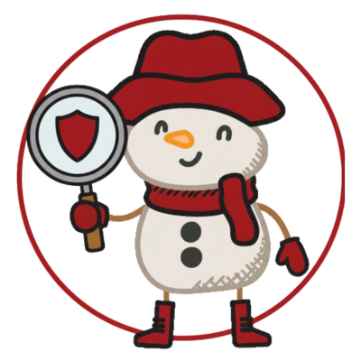 One More Bite Organic logo snowman holding an ingredient magnifying glass on a white background. One More Bite Organic Desserts – Peanut-Free Organic Bakery in  Fort Myers, Florida