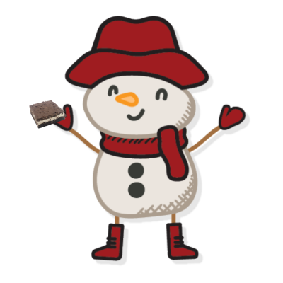 One More Bite Organic logo snowman holding a marshmallow brownie on a white background. One More Bite Organic Desserts – Peanut-Free Organic Bakery in  Fort Myers, Florida