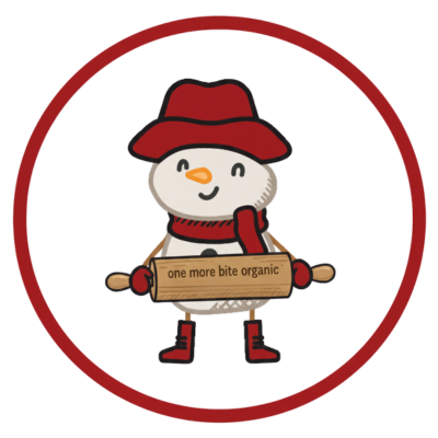 One More Bite Organic logo snowman holding a rolling pin on a white background. One More Bite Organic Desserts – Peanut-Free Organic Bakery in  Fort Myers, Florida