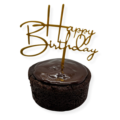 Photo of organic, peanut-free, nut-free, dairy-free, vegan chocolate cake with coconut chocolate ganache – soy-free, corn-free happy birthday celebration dessert handmade in Fort Myers, Florida.